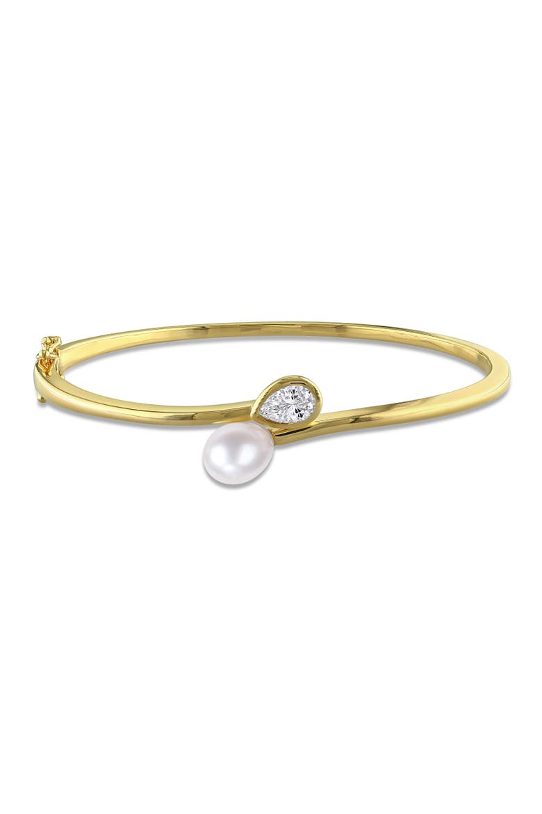 Cultured Pearl & Lab-Grown Diamond Bangle, Main, color, Yellow-Plated
