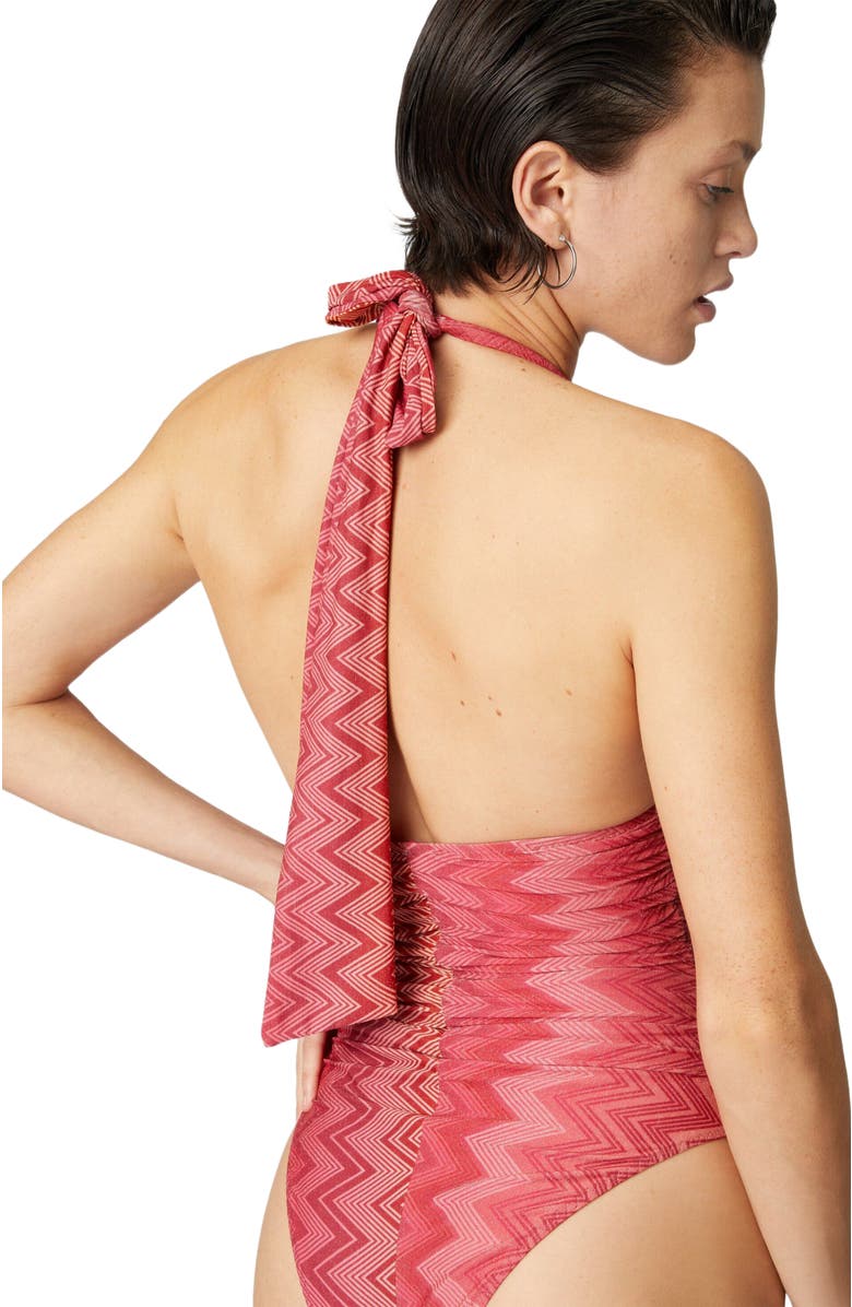 Missoni One-piece Swimsuit In Stretch Nylon Zig Zag Lamé, Alternate, color, Red