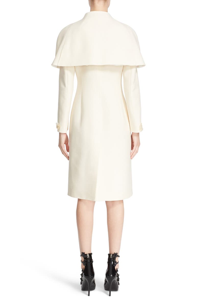 Floral & Crystal Embellished Wool & Silk Gazar Coat, Alternate, color, WHITE