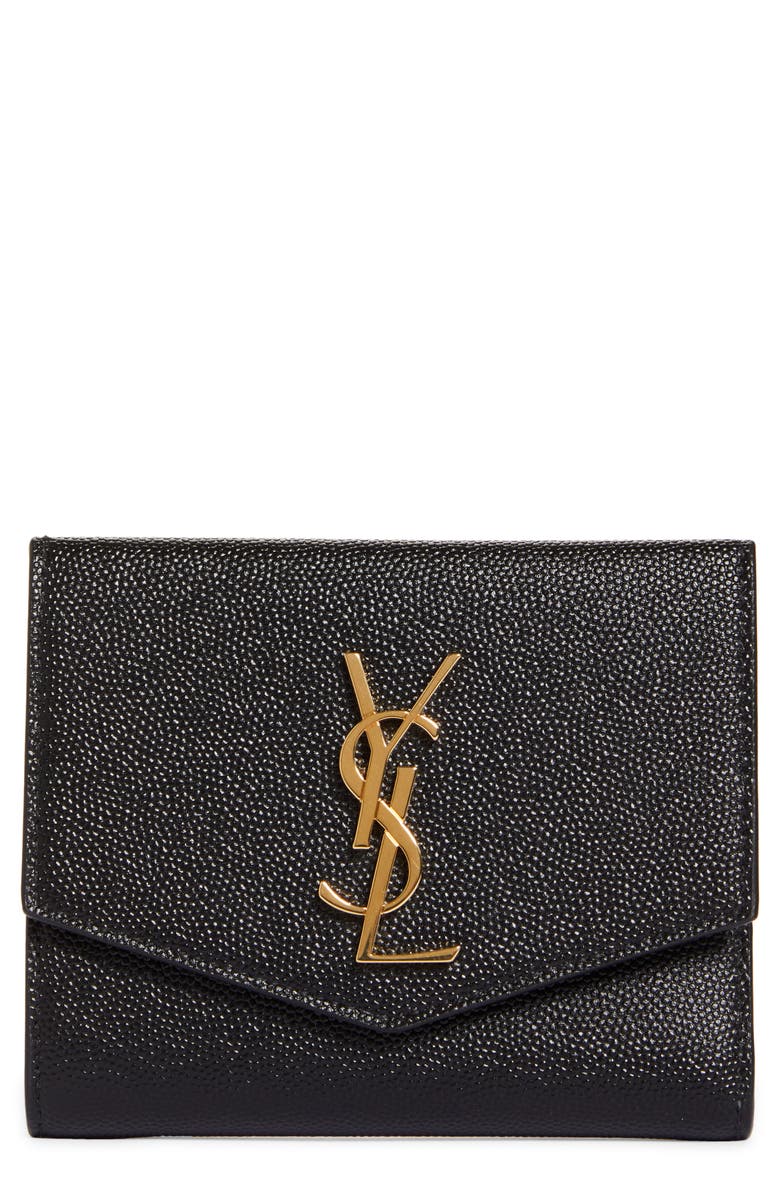 Saint Laurent Uptown Leather Compact Wallet, Main, color,
