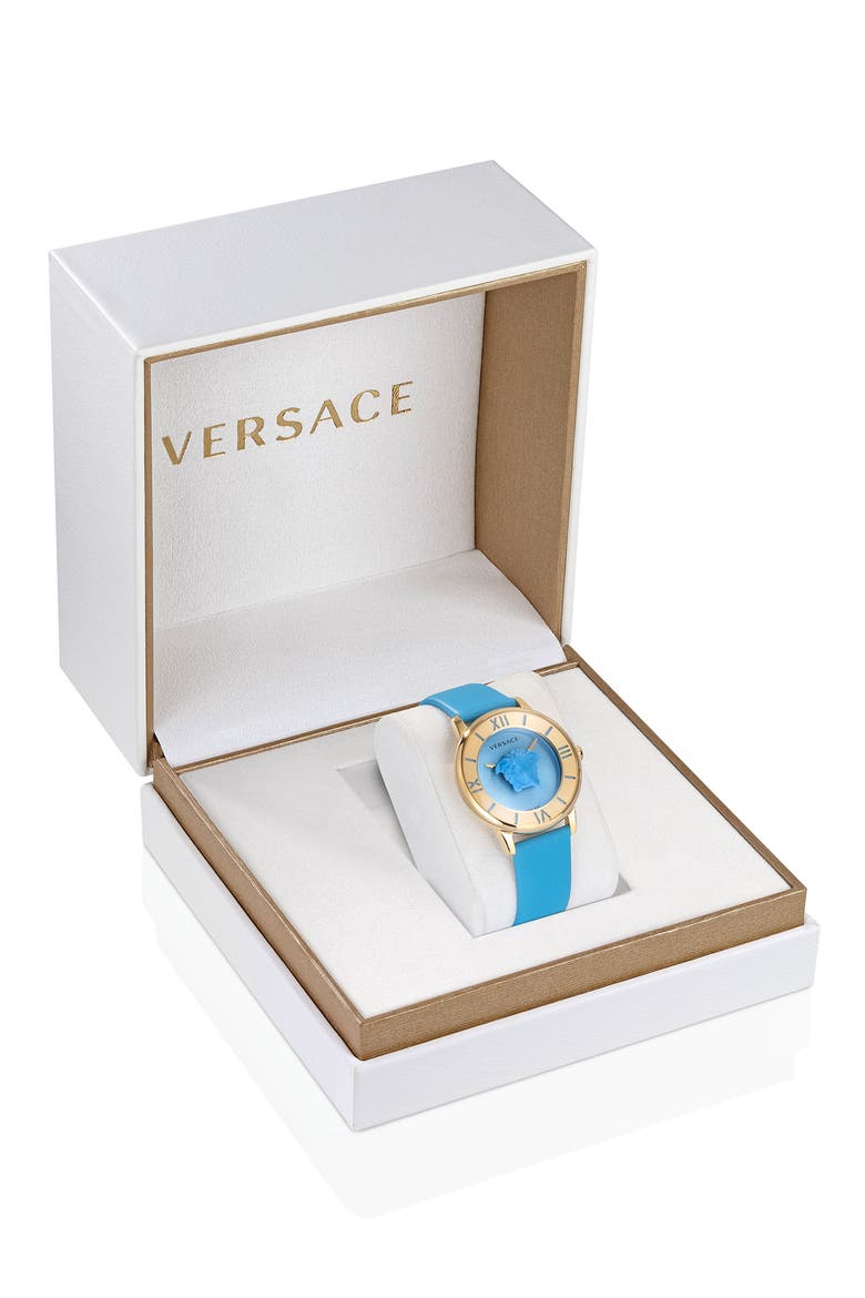 La Medusa Leather Strap Watch, 38mm, Alternate, color, GOLD