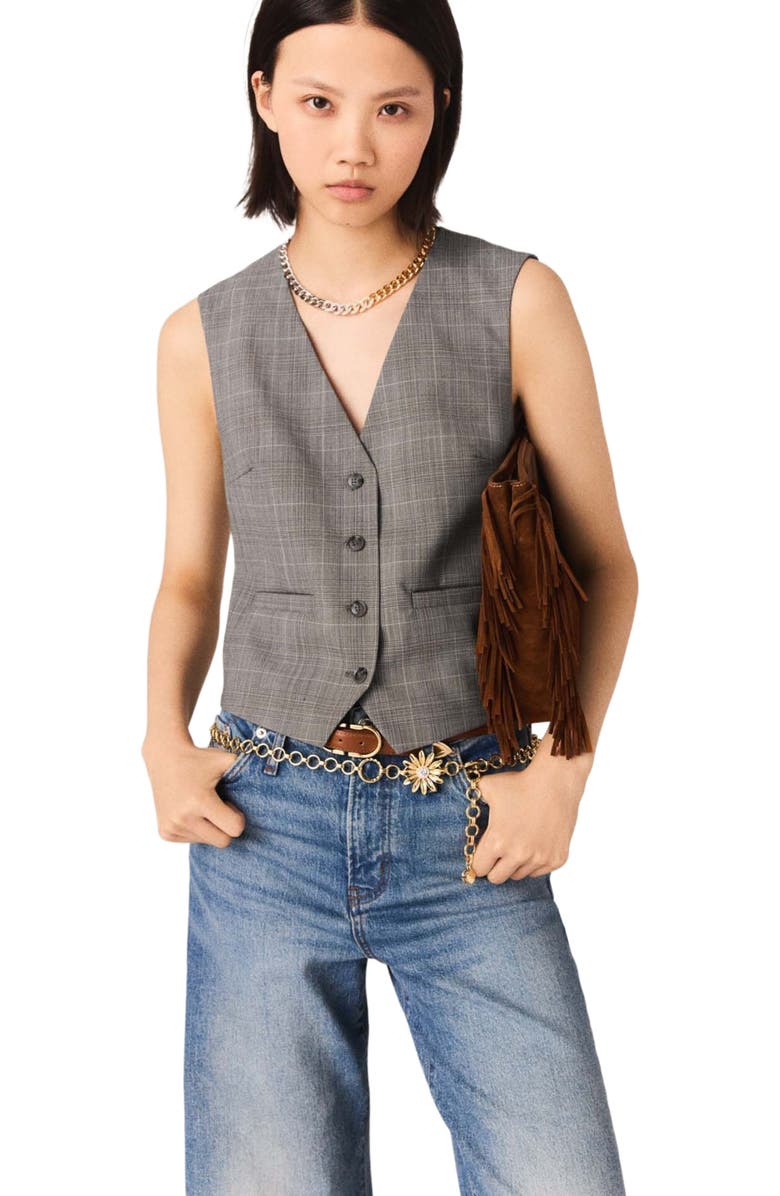 maje Checked tailored jacket, Alternate, color, Grey