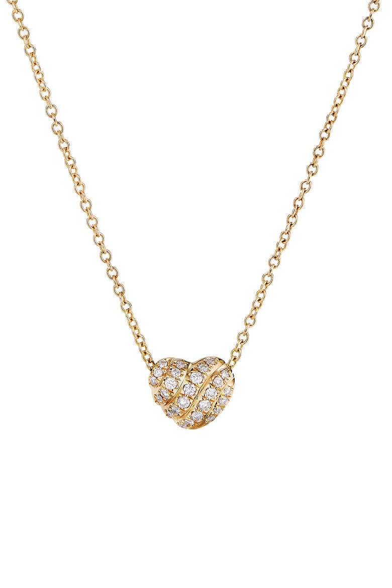 Heart Pendant Necklace in 18K Gold with Pavé Diamonds, Main, color, DIAMOND