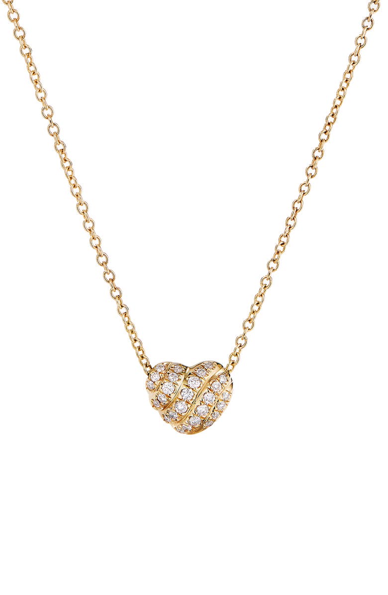 David Yurman Heart Pendant Necklace in 18K Gold with Pavé Diamonds, Main, color,