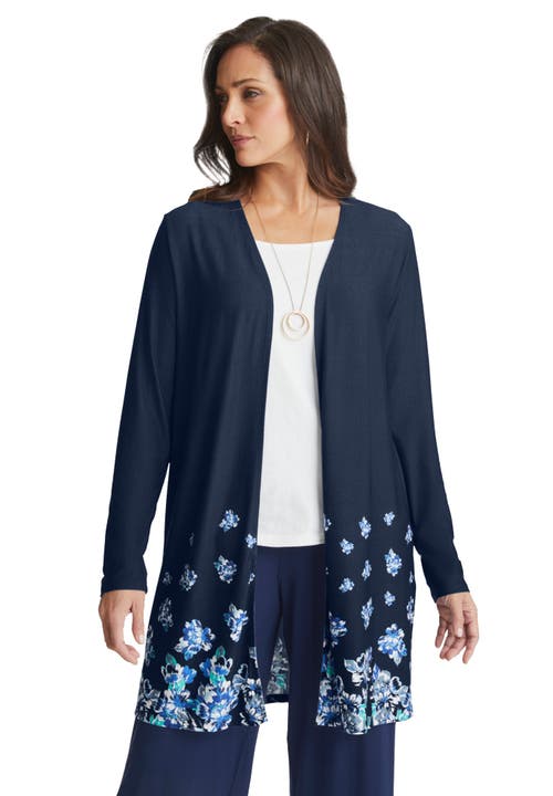 Jessica London Everyday Stretch Knit Open Front Cardigan In Blue