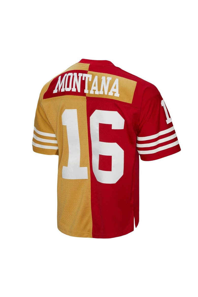 Men's Mitchell & Ness Joe Montana Scarlet/Gold San Francisco 49ers 1990 Split Legacy Replica Jersey, Alternate, color, Scarlet