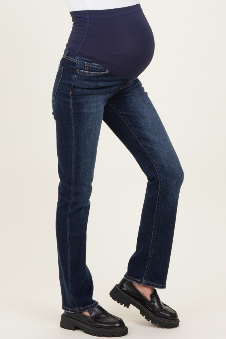 Distressed Hem Slim Straight Leg Maternity Jeans, Alternate, color, Navy Blue