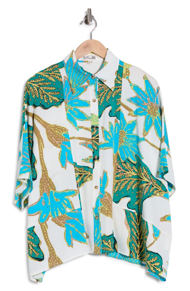 DVF Diane Short Sleeve Woven Shirt, Main, color, Marlene Batik Giant Ivory