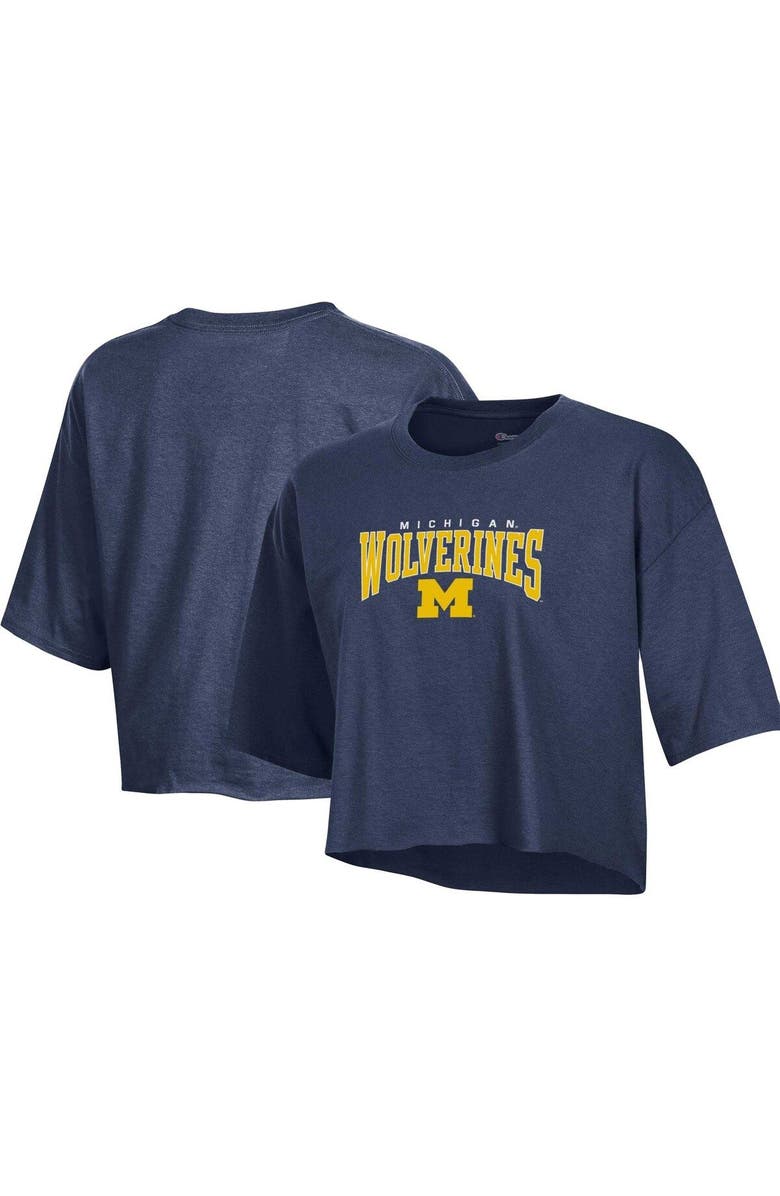 Champion Women's Champion Heather Navy Michigan Wolverines Boyfriend Cropped T-Shirt, Main, color, Heather Navy