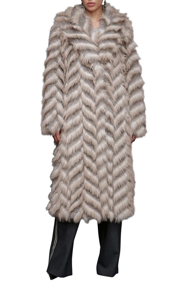 Avec Les Filles Chevron Stripe Faux Fur Coat, Alternate, color, Bobcat