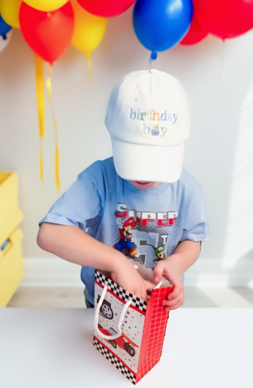 Bits & Bows Birthday Boy Twill Baseball Hat In White
