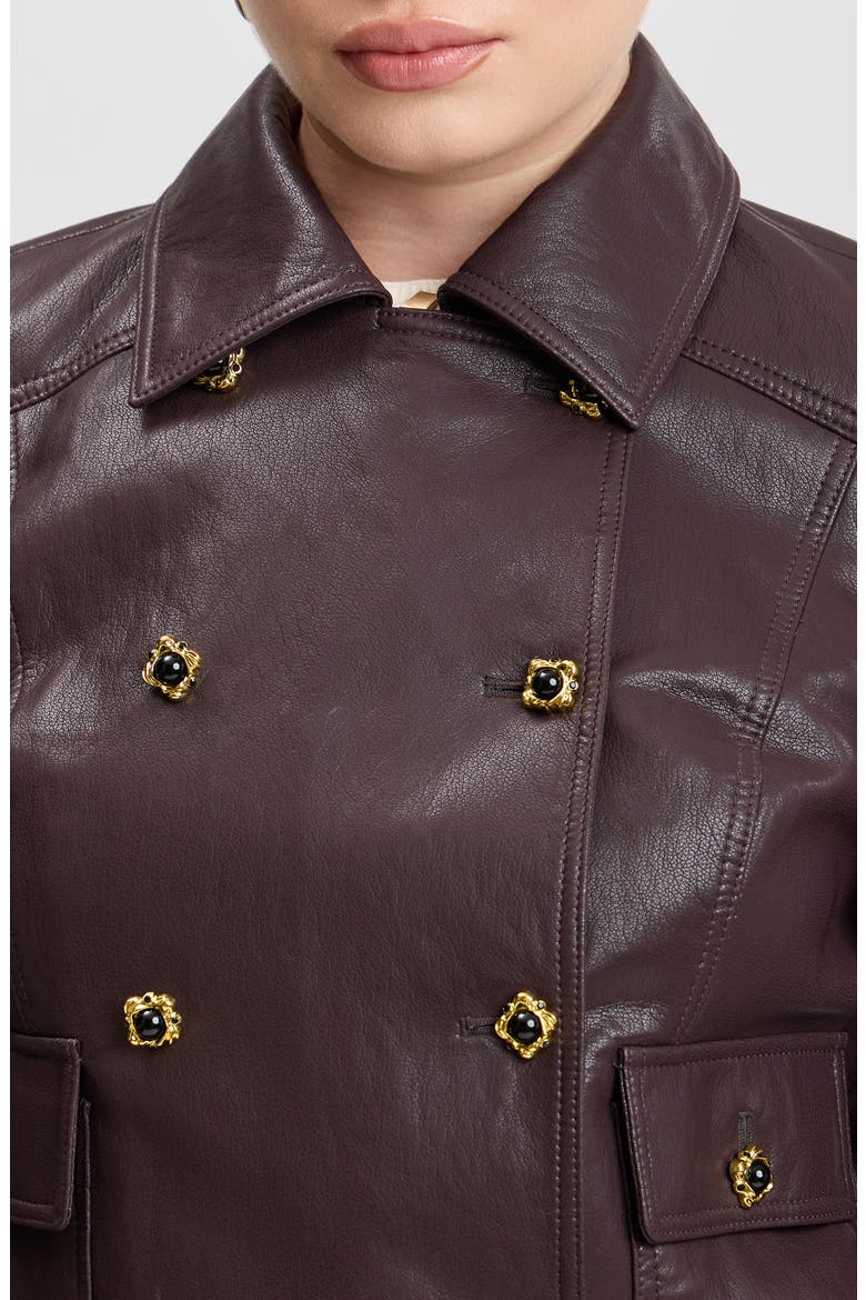 Double Breasted Cropped Faux Leather Jacket, Alternate, color, RAISIN