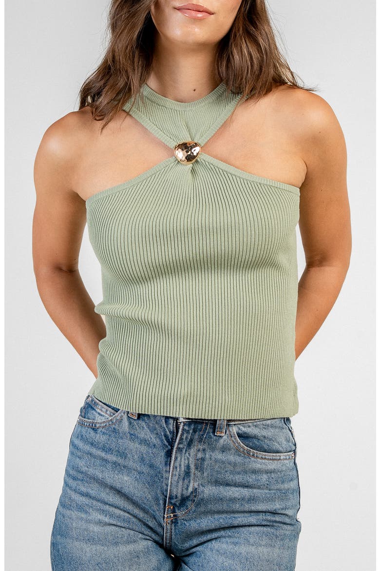 Ribbed Knit Halter Tank, Main, color, SAGE
