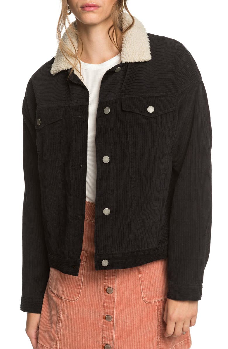 Roxy Good Fortune Fleece Trim Cord Jacket, Main, color, 