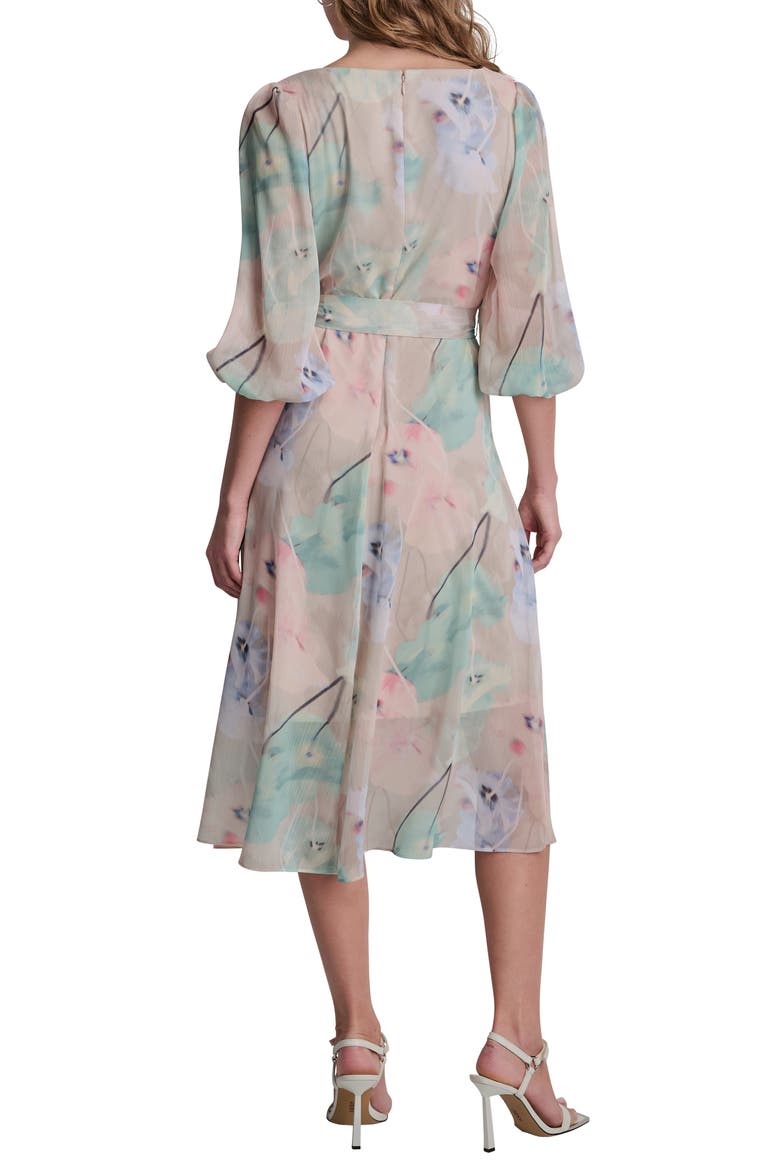 Balloon Sleeve Faux Wrap Midi Dress, Alternate, color, MOONLGHT