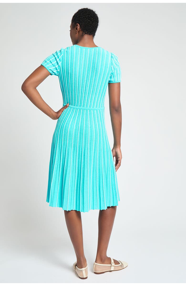 6010 Modern Fit Jewel Neck Striped Flare Soft Knit Dress, Alternate, color, Calypso Blue/White