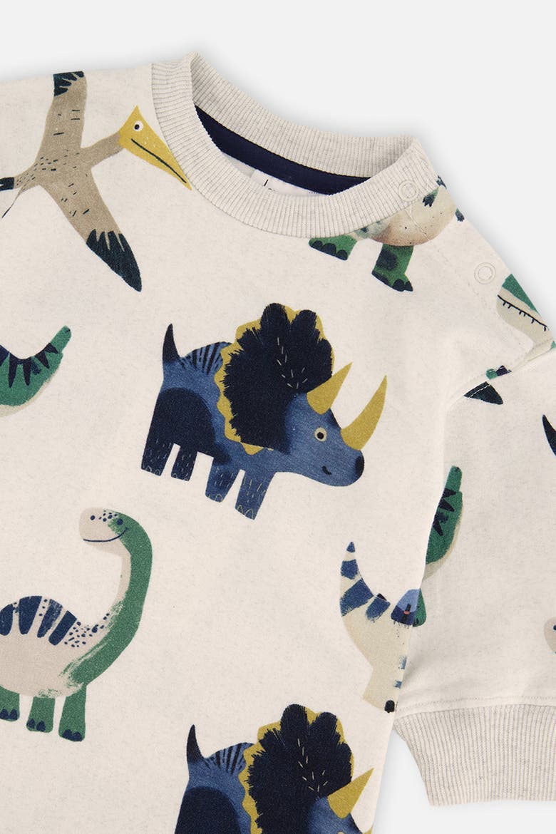 Fleece Dino Snap Closure Ribbed Cuffs Jumpsuit, Alternate, color, Beige Dinosaur Print