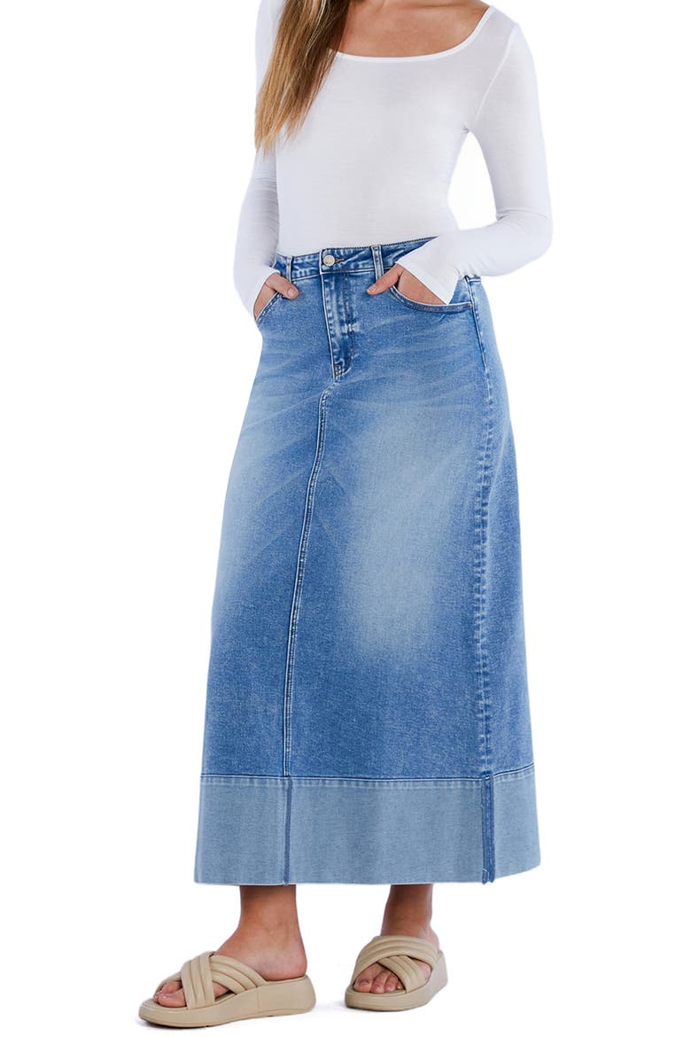 Cuffed Denim Maxi Skirt, Alternate, color, PACIFIC BLUE