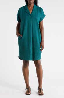 Eileen Fisher Notch Collar Linen Shirt Dress