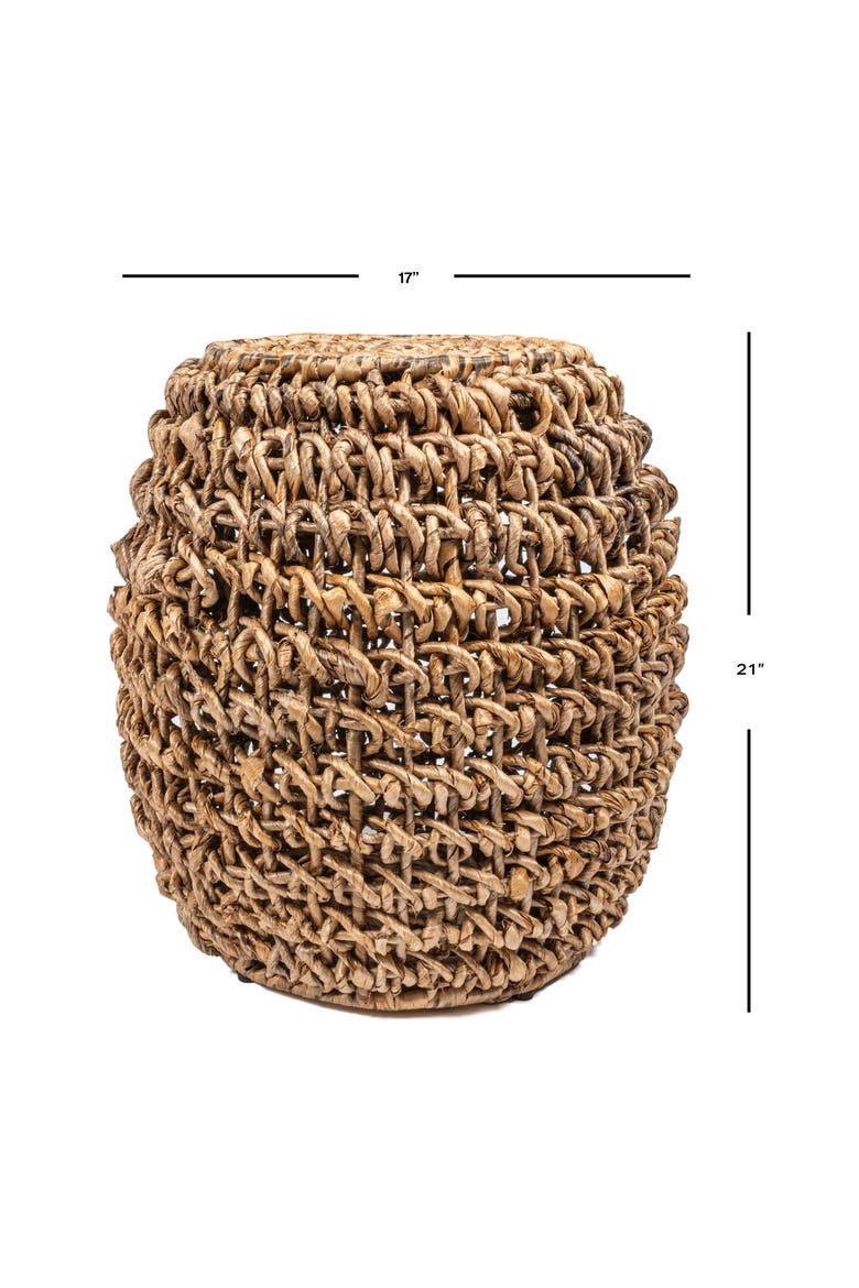 Sage Bohemian Woven Abaca Drum Stool, Barrel Side Table, Chunky Round Accent Footstool & End Table, Alternate, color, Brown