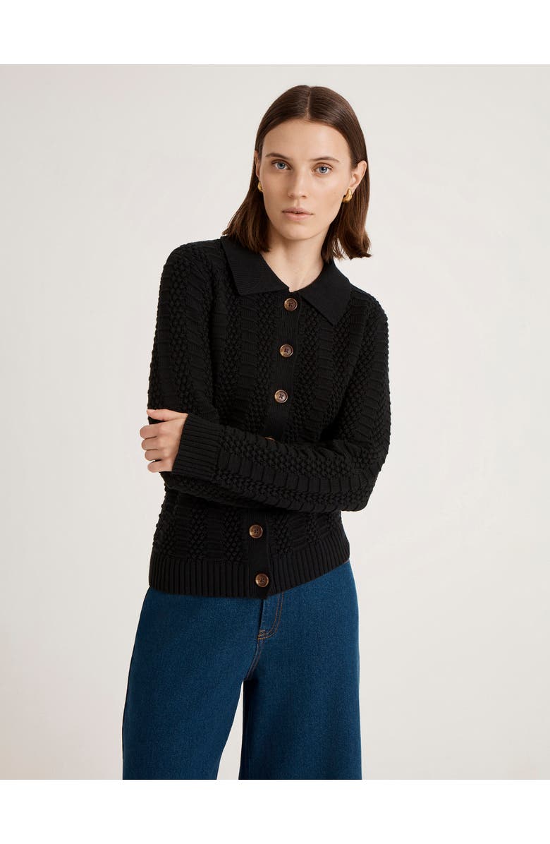 Finery London Emlyn Cotton Knitted Collared Cardigan, Alternate, color, Black