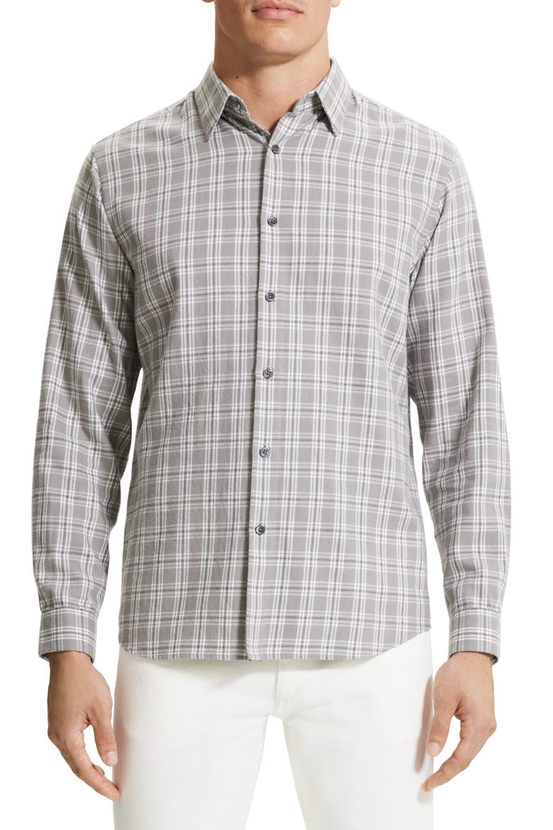 Irving Medium Check Cotton Button-Up Shirt, Main, color, FORCE GREY MULTI - 13O