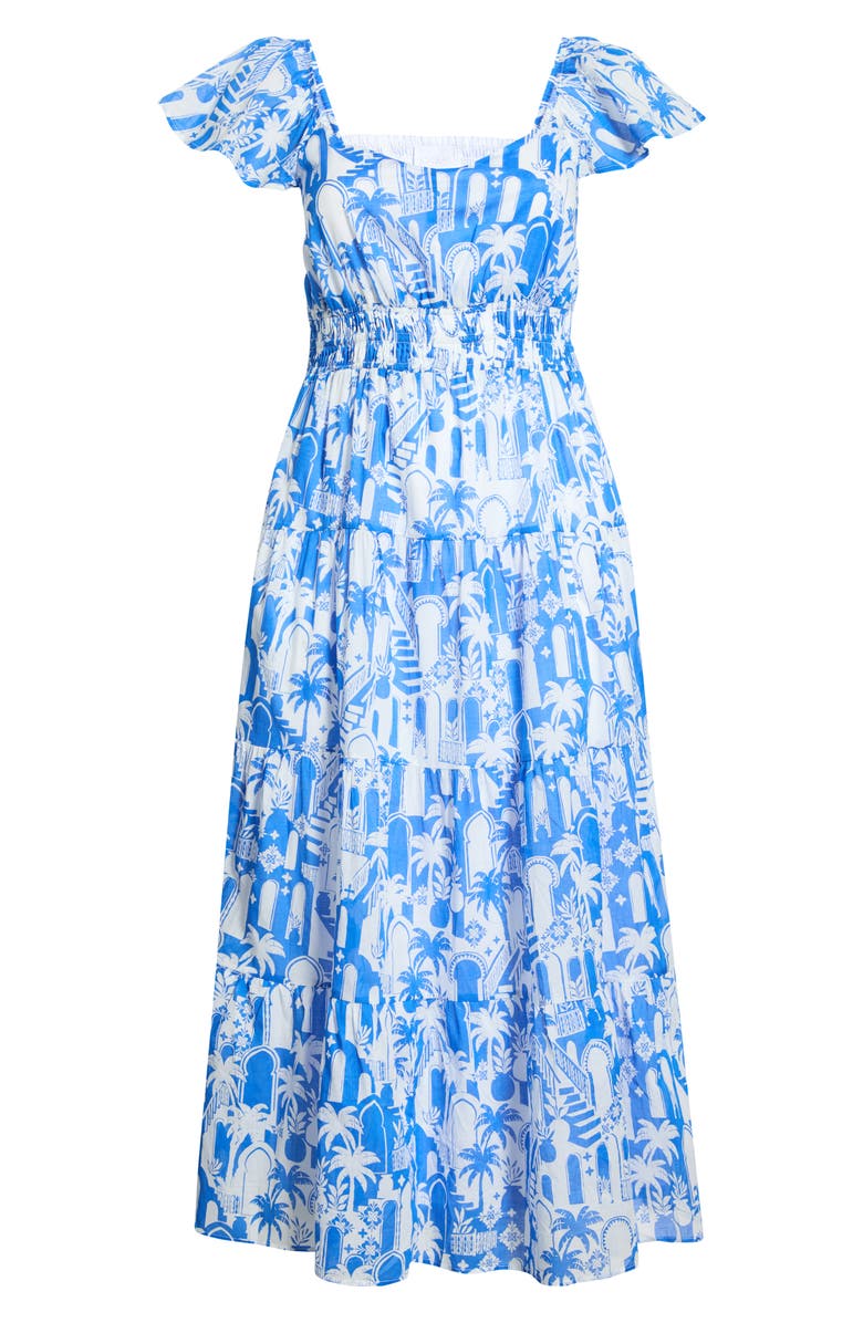 SUGARLIPS Nala Tiered Smocked Maxi Sundress, Alternate, color, White-Blue