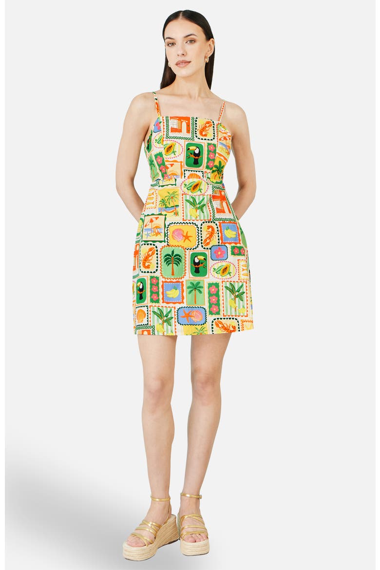 Postcard Print Mini Sun Dress, Alternate, color, Multi