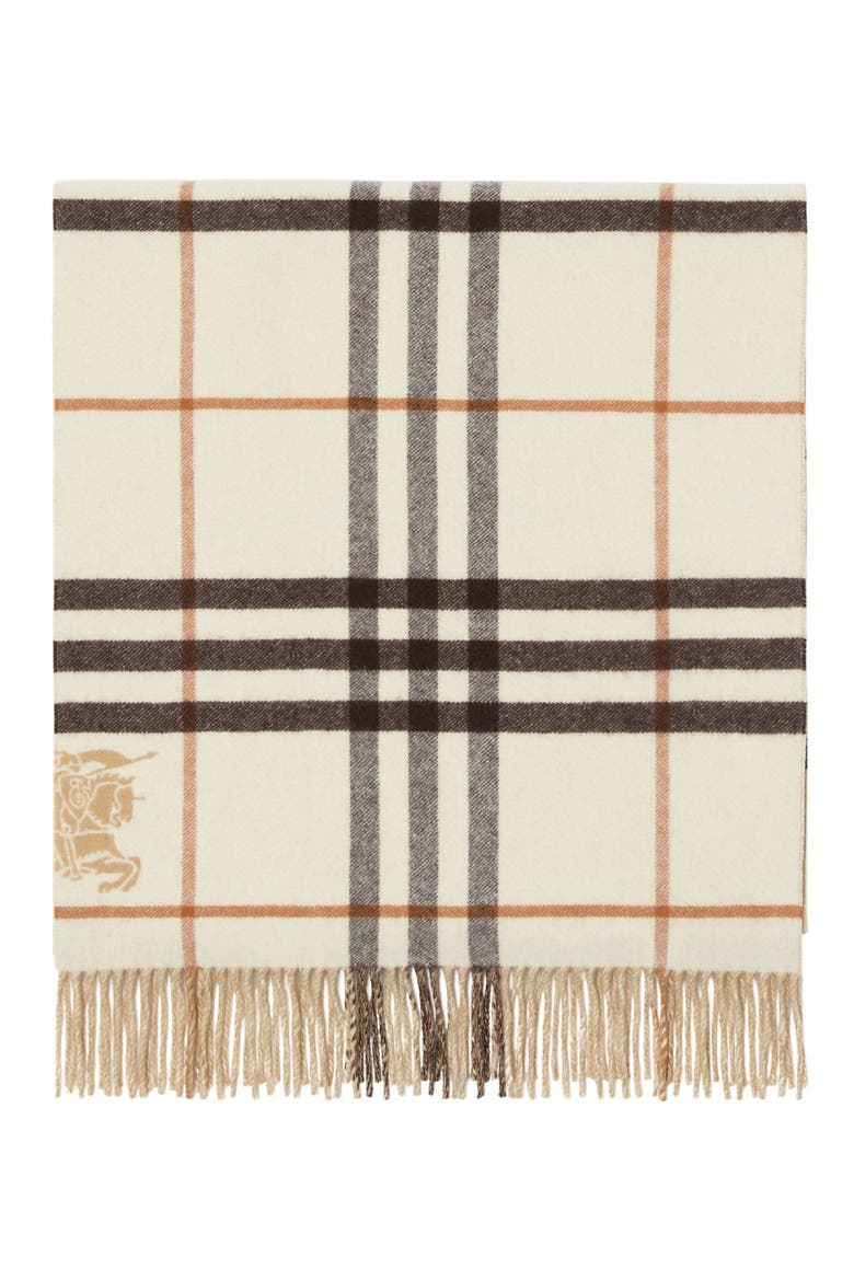 Reversible Check Cashmere Scarf, Alternate, color, PEBBLE WHITE