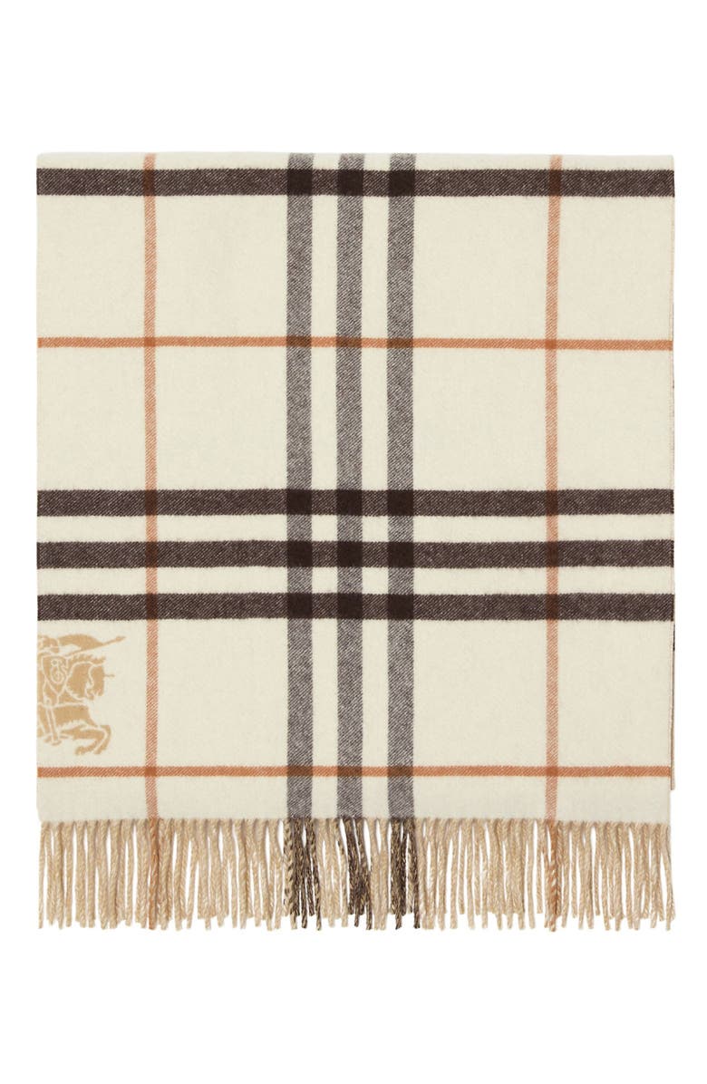 Burberry Reversible Check Cashmere Scarf, Alternate, color, Pebble White