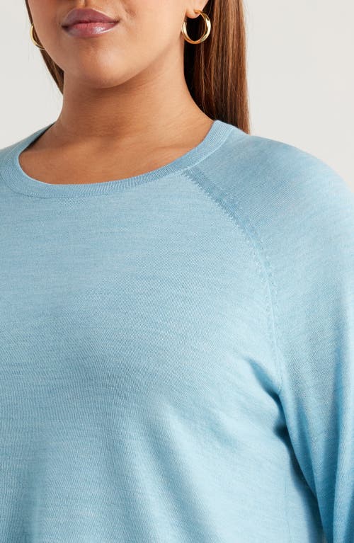 Eileen Fisher Raglan Sleeve Crewneck Merino Wool Sweater In Blue