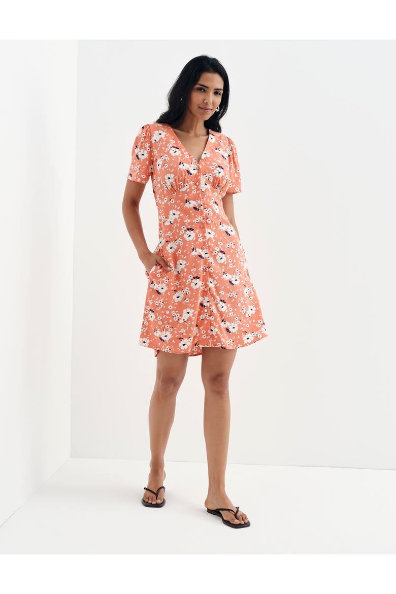 Orlagh Floral Short Dress, Alternate, color, Orange Floral