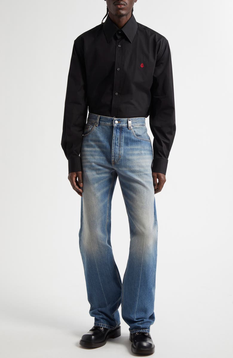 McQueen Skull Straight Leg Jeans, Alternate, color, Blue Washed