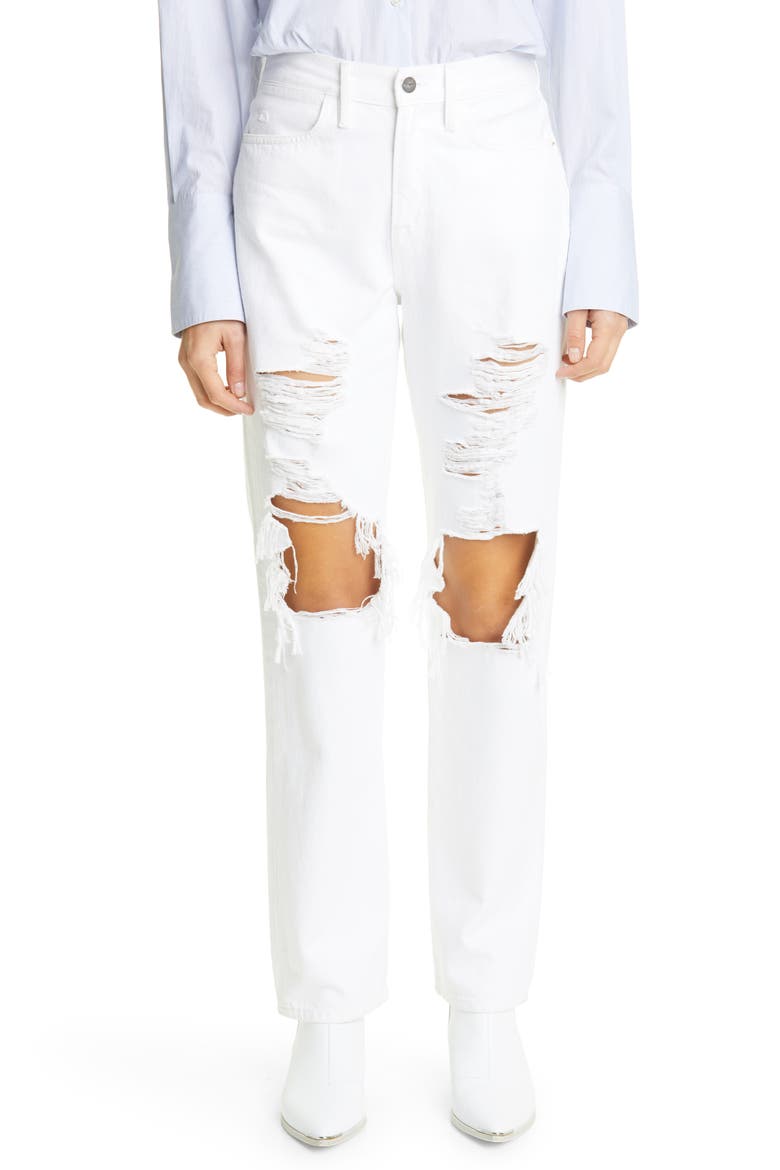 Le Hollywood High Waist Straight Leg Jeans, Main, color, RUMPLED BLANC RIPS