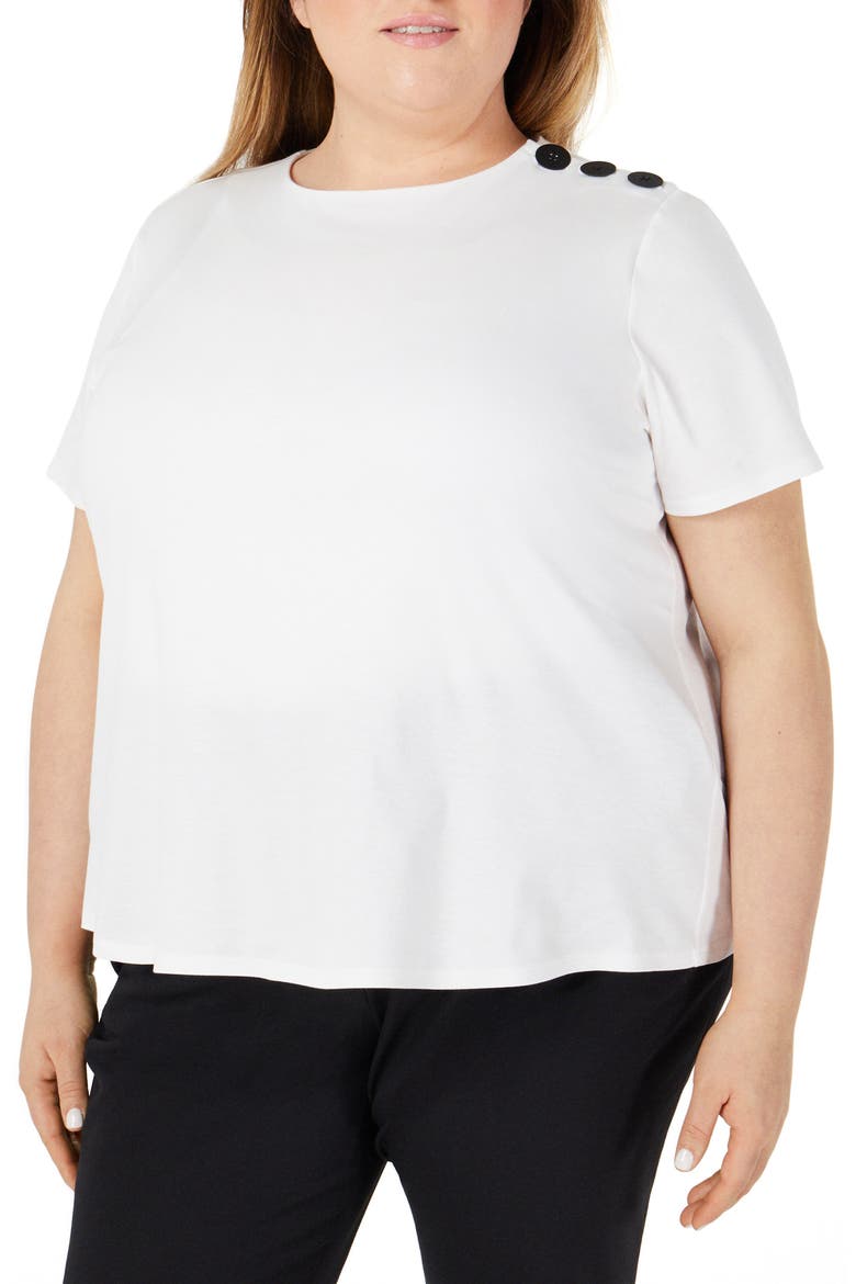 Button Shoulder Tee, Main, color, WHITE