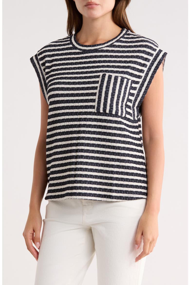 Cap Sleeve Top, Main, color, DARK NAVY/ CREAM
