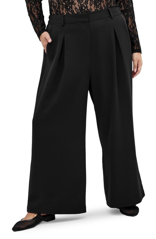 City Chic Jordan Pleat Wide Leg Pants In Black