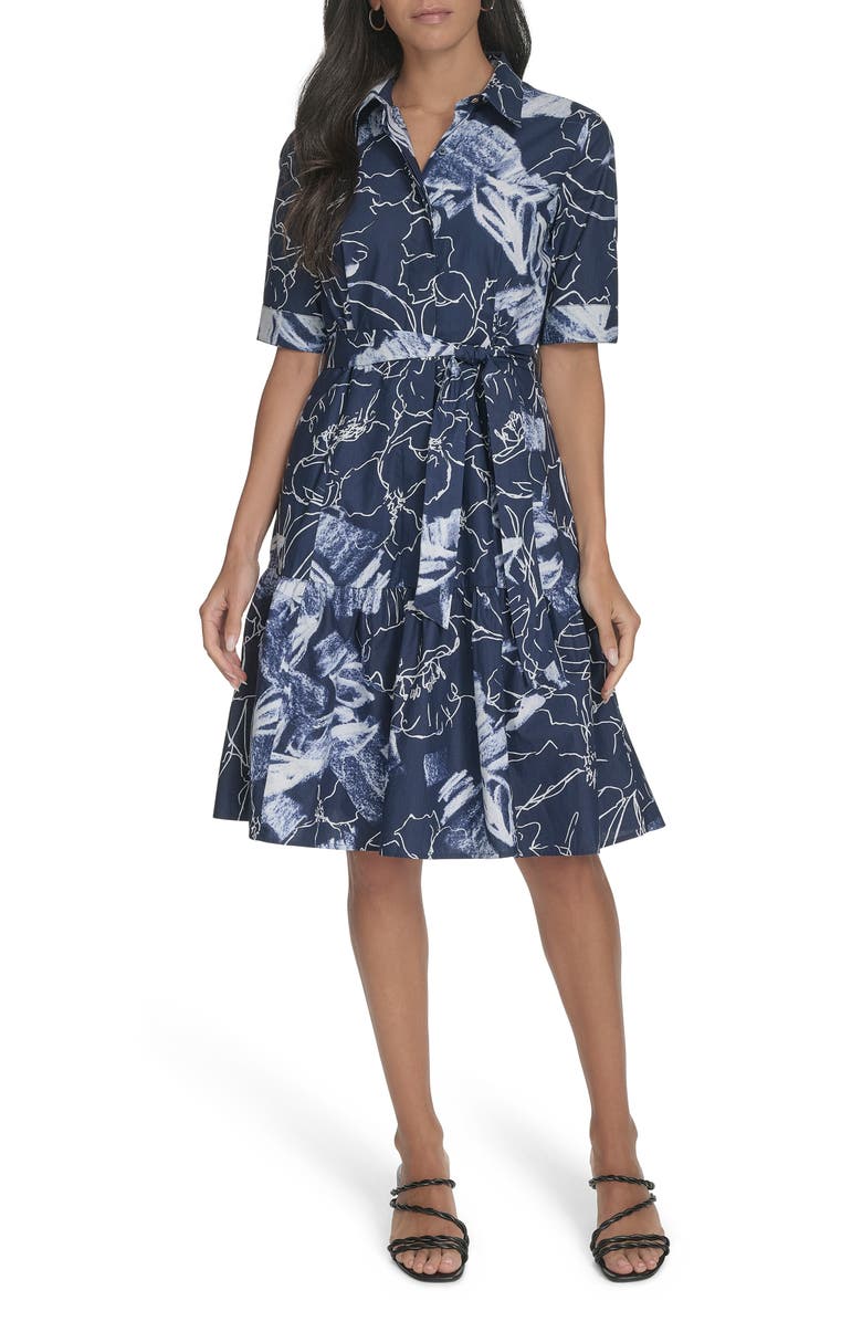 Calvin Klein Floral Short Sleeve Cotton Shirtdress, Main, color, 