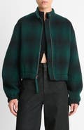 Vince Shadow Plaid Wool Blend Bomber Jacket
