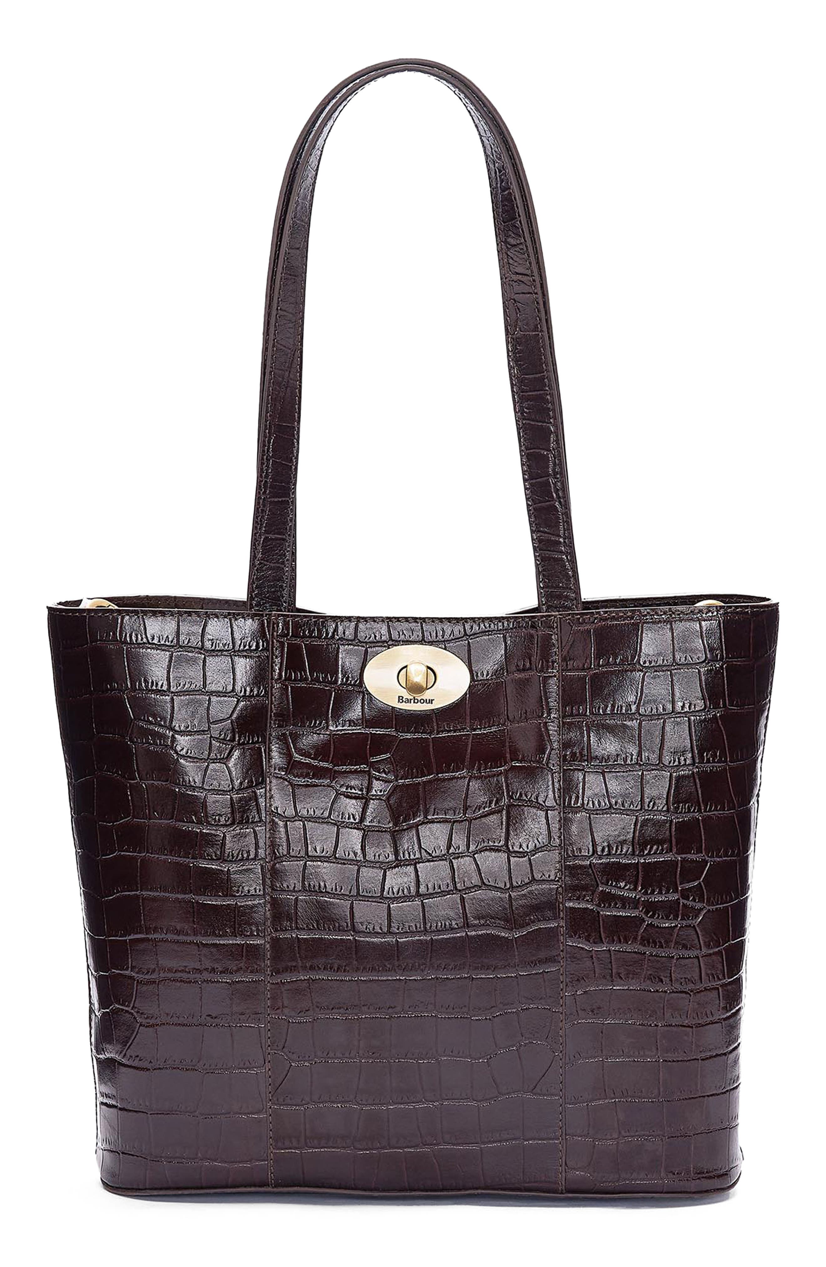 Barbour Eilein Croc Embossed Leather Tote, Alternate, color, 