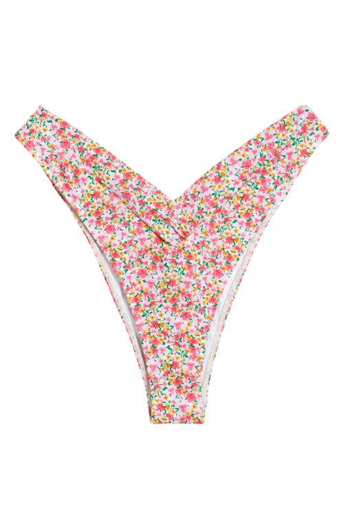Pacsun Emie High Leg V-cut Bikini Bottoms In Hot Pink Ditsy