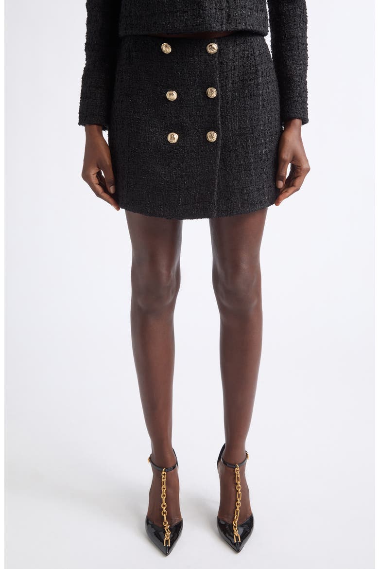 Button Cotton Blend Tweed Miniskirt, Main, color, 0PA BLACK