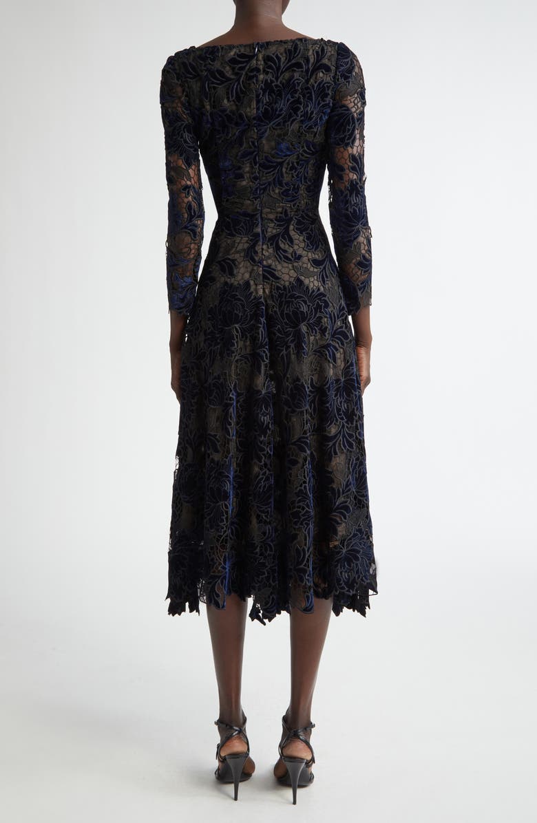 Oscar de la Renta Peony Velvet Guipure Lace Dress, Alternate, color, Navy