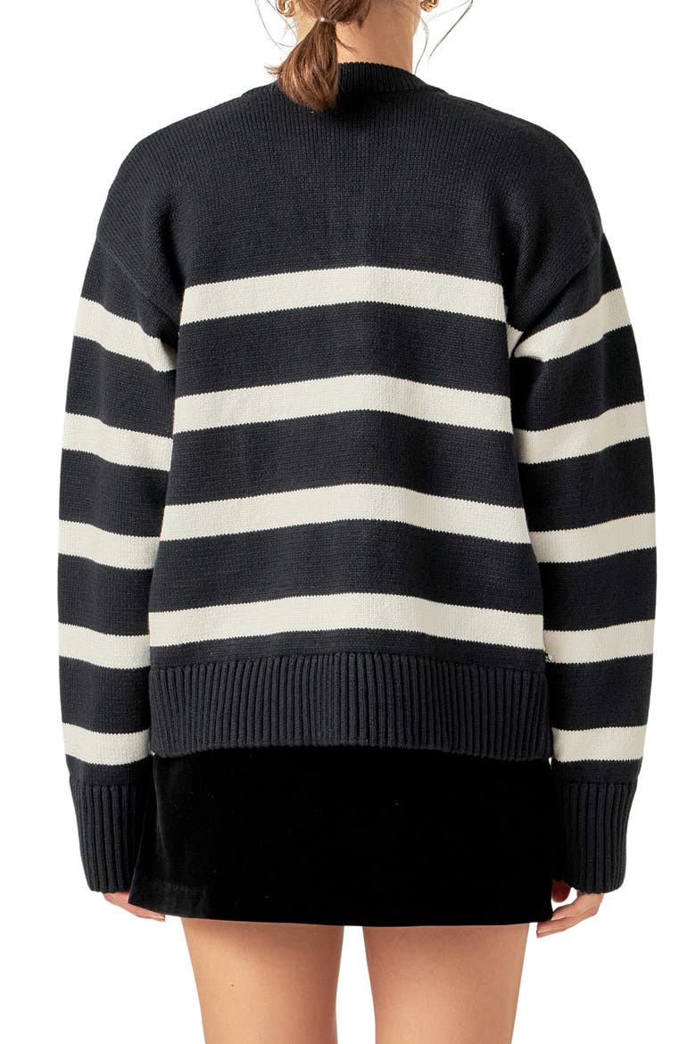 Stripe Zip-Up Cardigan, Alternate, color, BLACK/ IVORY