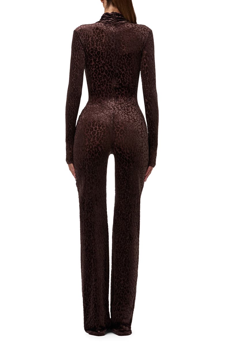 Naked Wardrobe Burnout Long Sleeve Jumpsuit, Alternate, color, Leopard Dark Chocolate