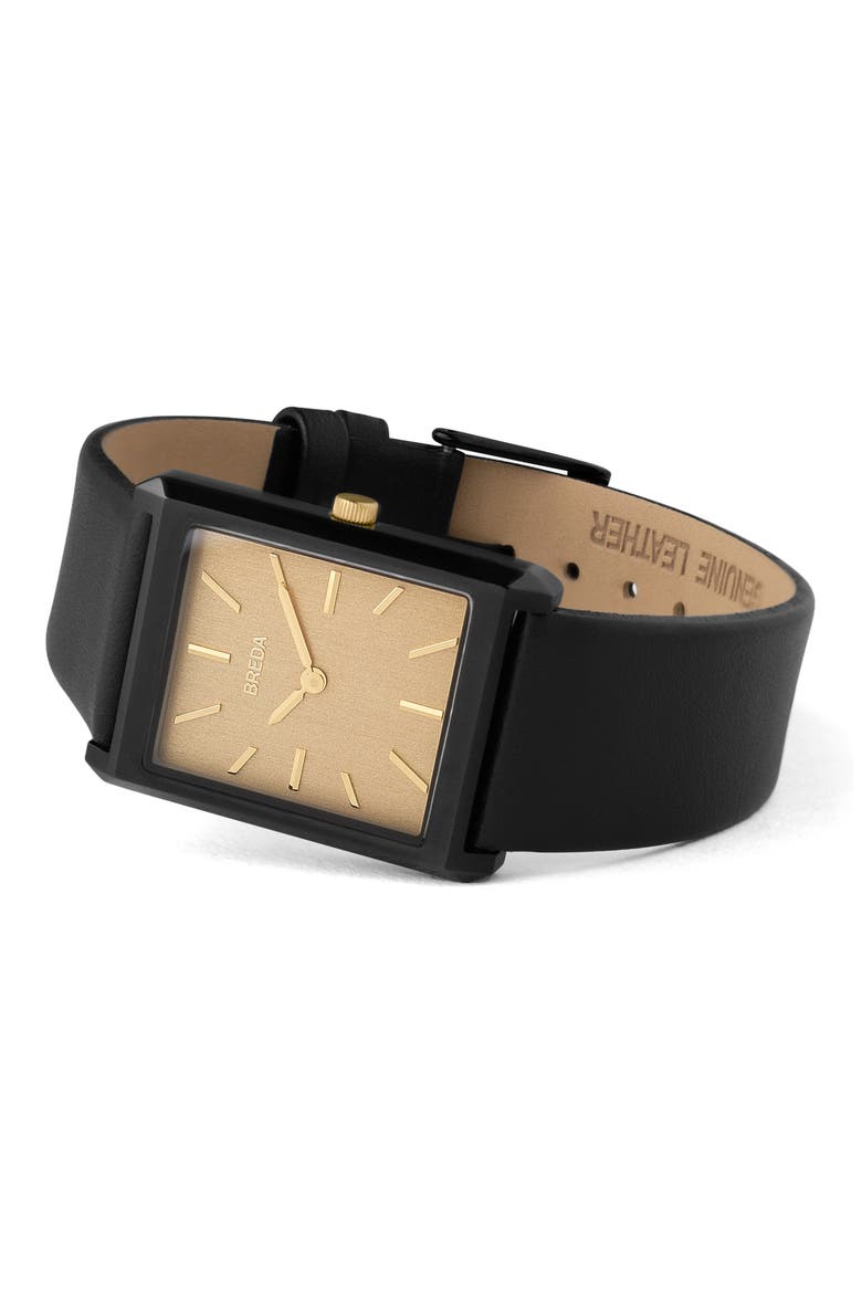 Virgil Leather Strap Watch, 26mm, Alternate, color, BLACK/ BLACK/ GOLD