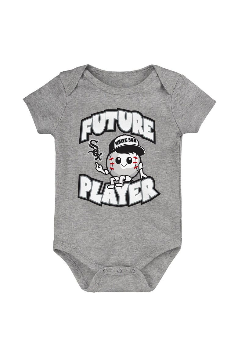 Newborn & Infant Heather Gray/Black/White Chicago White Sox Minor League Player Three-Pack Bodysuit Set, Alternate, color, Heather Gray