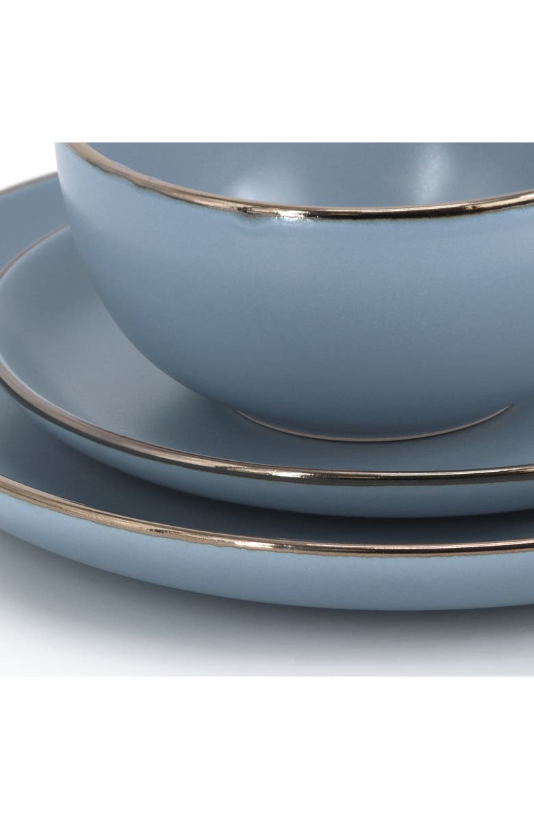 Gibson Home Rockaway 16 Piece Stoneware Metallic Rim Dinnerware Set, Alternate, color, Blue
