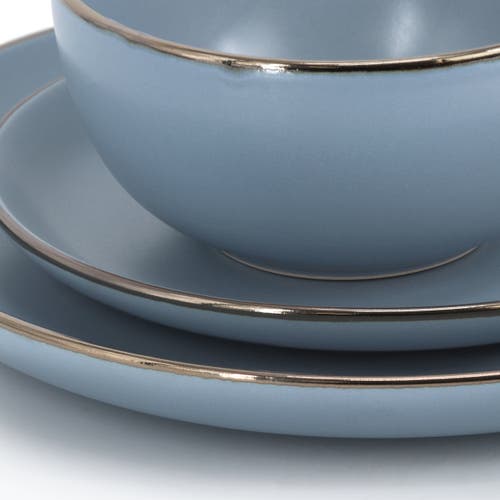 Gibson Home Rockaway 16 Piece Stoneware Metallic Rim Dinnerware Set In Blue