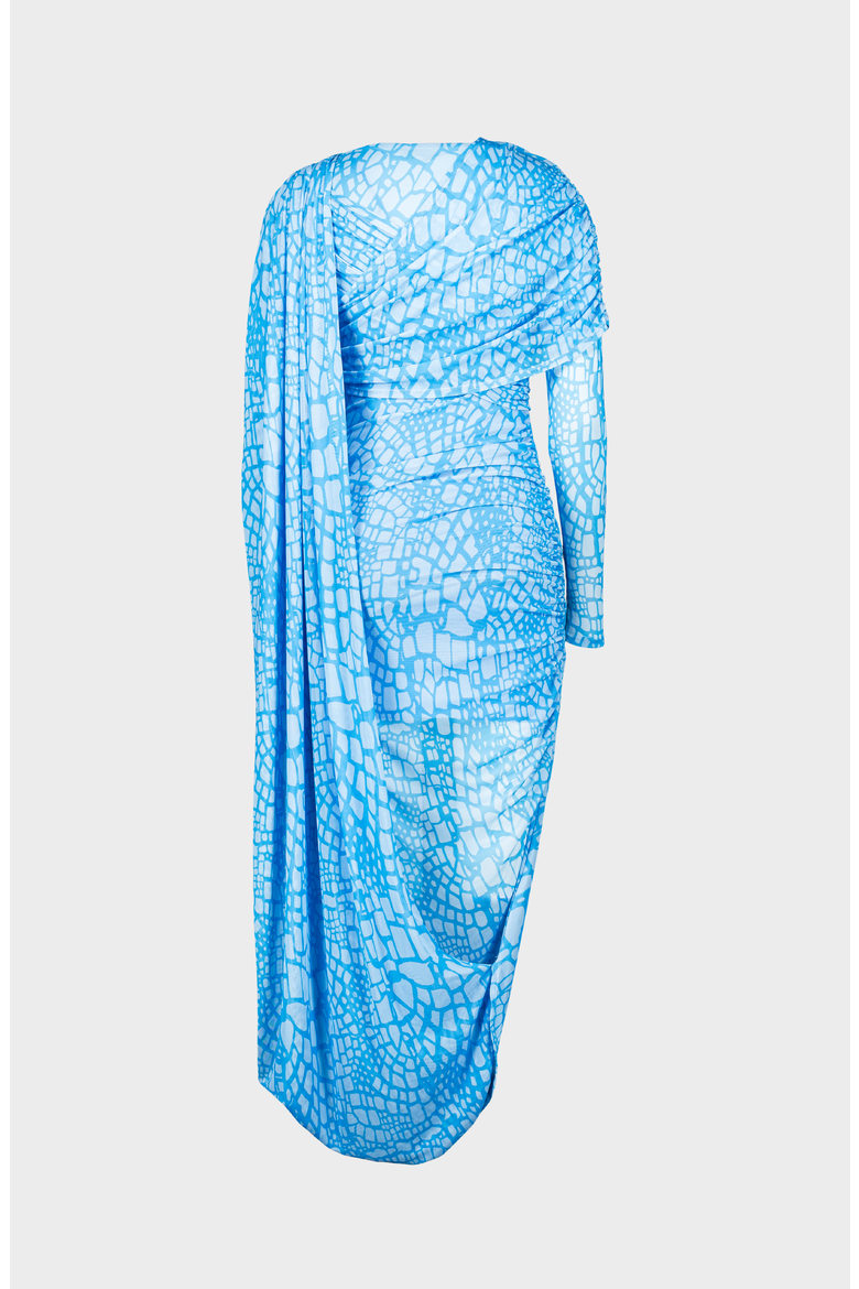 Reptile Printed Cape Dress, Alternate, color, Blue / White Reptile
